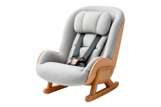 Baby rocking chair with safety harness on transparent background