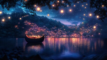 anime beautiful romantic night city lights