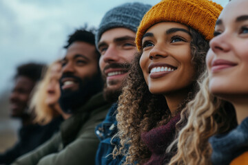 portraits of diverse people expressing range of emotions while engaged in artistic activities outdoors.