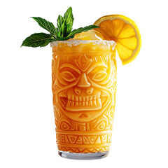 Lemonade in Tiki Mug Exotic and Festive Isolated on Transparent Background