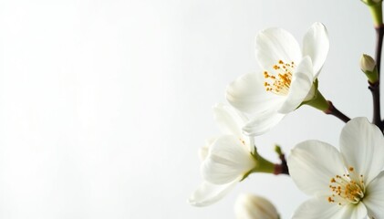Obraz premium Delicate white blossoms against pure white backdrop, botany, calm