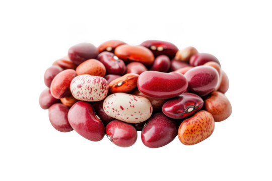 Pile of kidney beans close up on transparent background