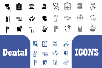 Dental solid line editable icons collection. Vector illustration of Dentist, Dental, Tooth, dentistry, dental supplies, oral care, patient icons.