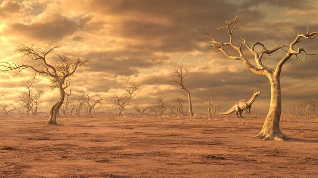 Plateosaurus dinosaur in arid prehistoric landscape