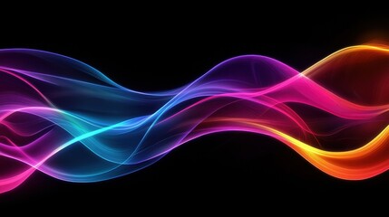 Fototapeta premium Bright waves of pink, blue, and orange move gracefully across a dark background, blending and flowing together to create a dynamic and colorful effect