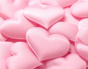 Pink fabric hearts overflow in a textured pile, evoking a cozy and romantic Valentine's Day or love-themed celebration.