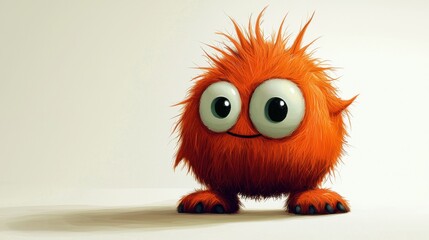 Fototapeta premium An adorable orange creature with fluffy fur and big round eyes stands on all fours, showcasing its playful nature in a simple indoor setting