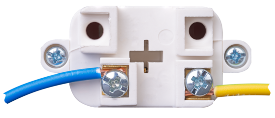 Electrical connector with two wires on isolated background.