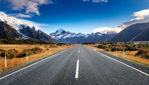 landscape lookout of asphalt highway in aoraki mt cook nationa