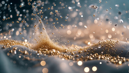 Mix of particles of gold and silver being thrown together in air