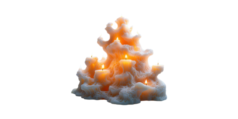 Intricately Sculpted Candle Arrangement With Multiple Flames. Artistic Wax Design For Ambient Lighting Isolated On Transparent Background