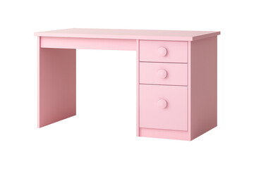 Modern minimalist pink Office desk with drawers Soft and Elegant Design isolated on a transparent background.