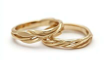 Fototapeta premium Elegant Gold Wedding Rings Intricate Design Modern Minimalist Style Luxury Jewelry Pair Romantic Symbol Precious Metal Bands Unique Texture Handmade Craftsmanship High Quality 