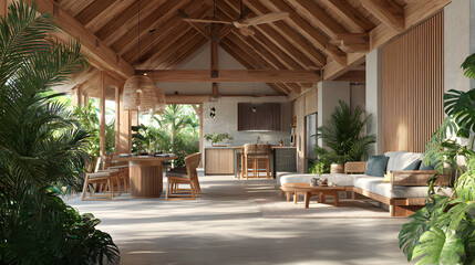 Fototapeta premium Tropical Open-Plan Living Modern Design Meets Nature