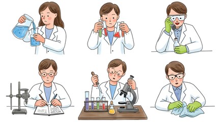 Scientists at Work Cute Illustration of Lab Experiments Research Scientists in Action