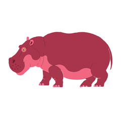 Obraz premium Cartoon Hippopotamus Illustration in Shades of Pink and Red with a Simple and Playful Design Style