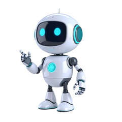 Happy 3D Chatbot Robot Character – Friendly AI Assistant . Artificial intelligence, trendy technology, support service, funny ,futuristic icon