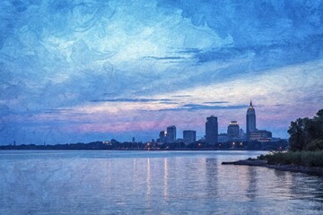 Fototapeta premium Abstract blue textured background calm serene skyline - generated by ai