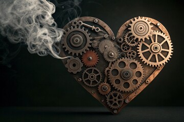 Abstract Industrial Heart Sculpture with Gears and Smoke - generated by ai