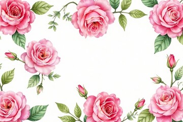 Delicate watercolor roses, leaves & buds, repeat pattern, floral wallpaper, rose, green