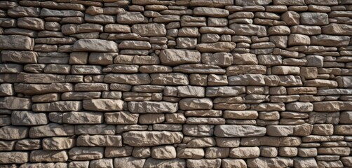 Horizontal view of a stacked stone wall, showing intricate detail ,  beige,  facade,  building