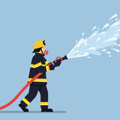 Obraz premium Firefighter in Action: Witness a brave firefighter courageously tackling a blazing inferno, expertly wielding a powerful hose to douse the flames.
