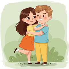 Loving Embrace: A heartwarming illustration of a young couple embracing, showcasing affection and tenderness.  