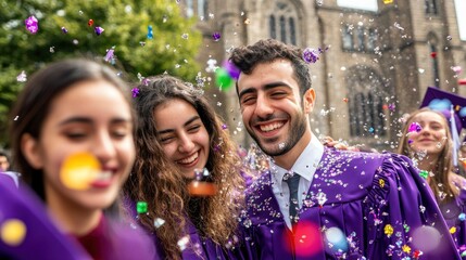 Joyful graduates celebrate academic success with confetti