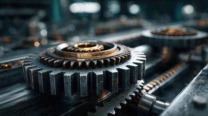 Powerful industrial system with rotating gears and mechanical components, showcasing the efficiency of modern engineering technology