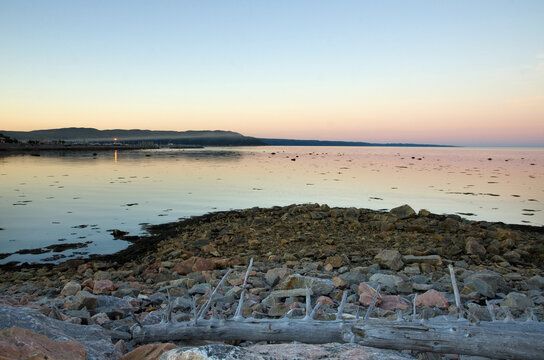 View of Baie-Comeau Marina from park des riverains at Sunset
