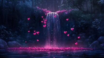 magical fountain with flying hearts anime romantic wallpaper