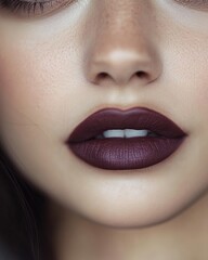 woman with dark lipstick closeup face beauty portrait