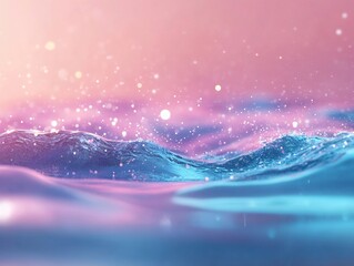 liquid particles drifting through pink blue iridescent waves