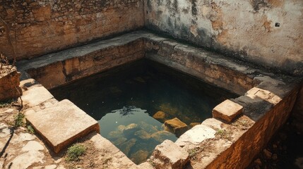 Ancient Well With Stone Walls And Clear Water, Evoking History And Serenity.