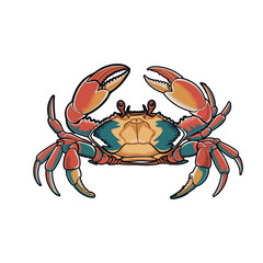 Colorful Crab with Striking Claws and Vibrant Shell Isolated on White Background Aquatic Life Illustration