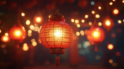 Red lanterns hanging, warm glow