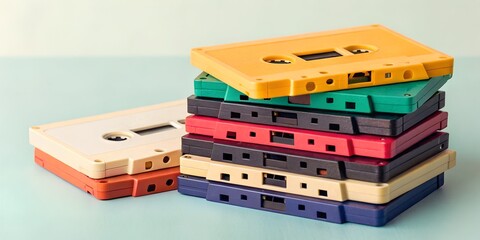 Retro Cassette Tapes Stacked in Random Colors