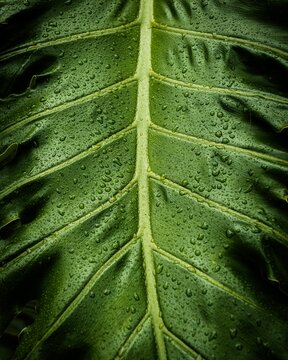 A close-up view of a green leaf with water droplets, captured in Balboa Park, San Diego, California