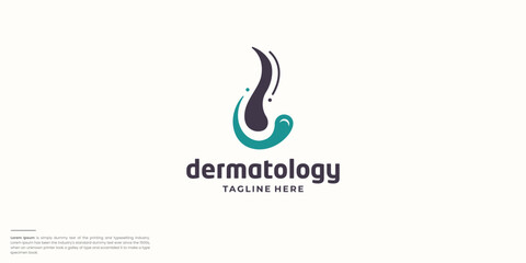 Hair Care Root Skin Head Dermatology Epidermis Transplant Follicle Vector Logo Design Illustration.