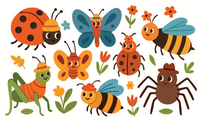 insects clipart vector bees, butterflies, ladybugs, spider, and grasshopper