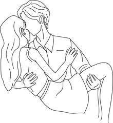 Romantic Couple Moment in Minimal One-Line Style