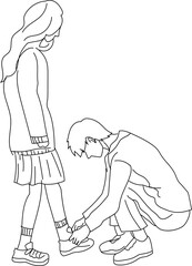 Man Tying Woman’s Shoes — Caring Romantic Gesture Sketch