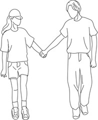 Couple Walking Side by Side in Modern Love Illustration