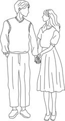 Romantic Couple Standing Face to Face — One Line Drawing