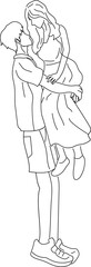 Man Lifting Partner with Joy — Couple Line Sketch