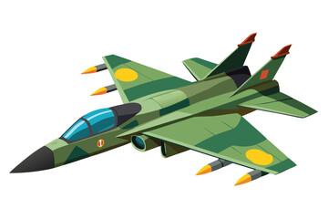 Camouflage Fighter Jet Vector Illustration Depicting Aviation And Military Themes On A White Background