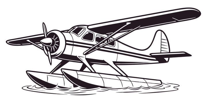 Black And White Seaplane Illustration Classic Water Plane Iconography