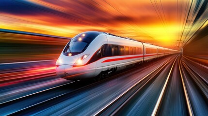 Fototapeta premium High speed train at sunset