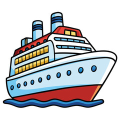 Obraz premium Cartoon Cruise Ship Illustration On The Ocean Waves For Travel Designs