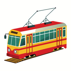 Cartoon Tram Vector Illustration Of Public Transportation In Red And Yellow Colors